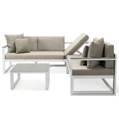 Chelsea White Sectional With Adjustable Headrest & Coffee Table With Cushions - Elax Furniture