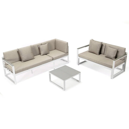 Chelsea White Sectional With Adjustable Headrest & Coffee Table With Cushions - Elax Furniture