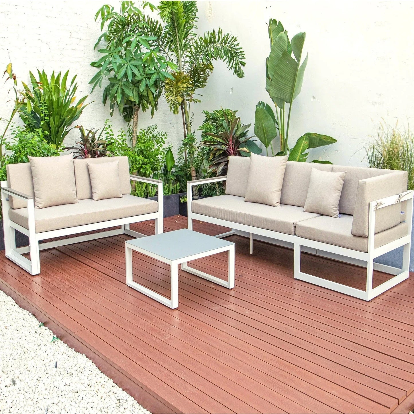 Chelsea White Sectional With Adjustable Headrest & Coffee Table With Cushions - Elax Furniture