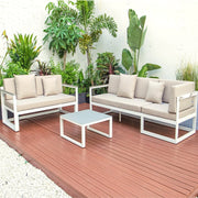 Chelsea White Sectional With Adjustable Headrest & Coffee Table With Cushions - Elax Furniture