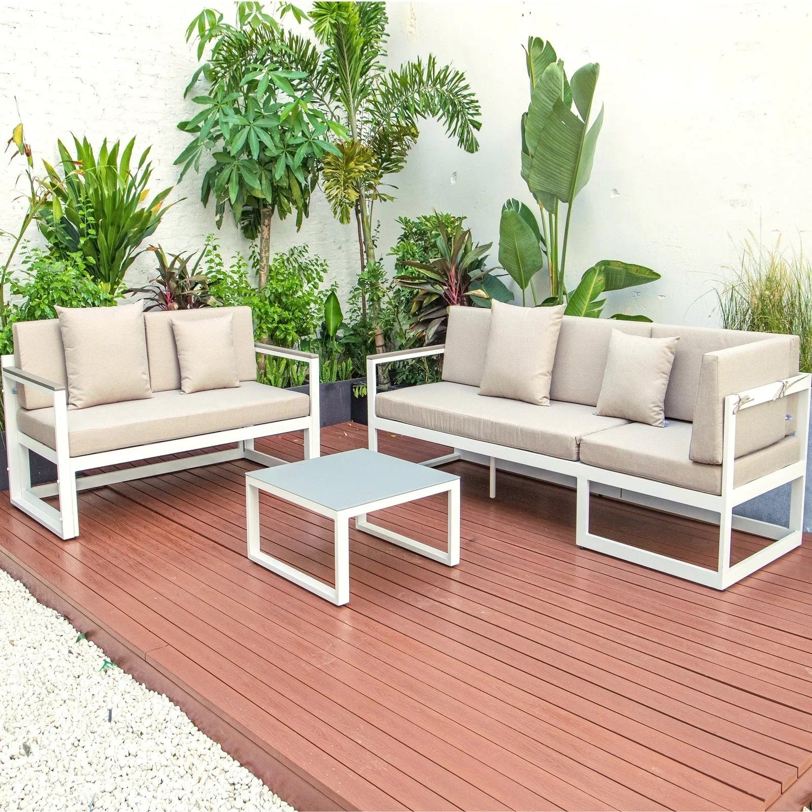 Chelsea White Sectional With Adjustable Headrest & Coffee Table With Cushions - Elax Furniture