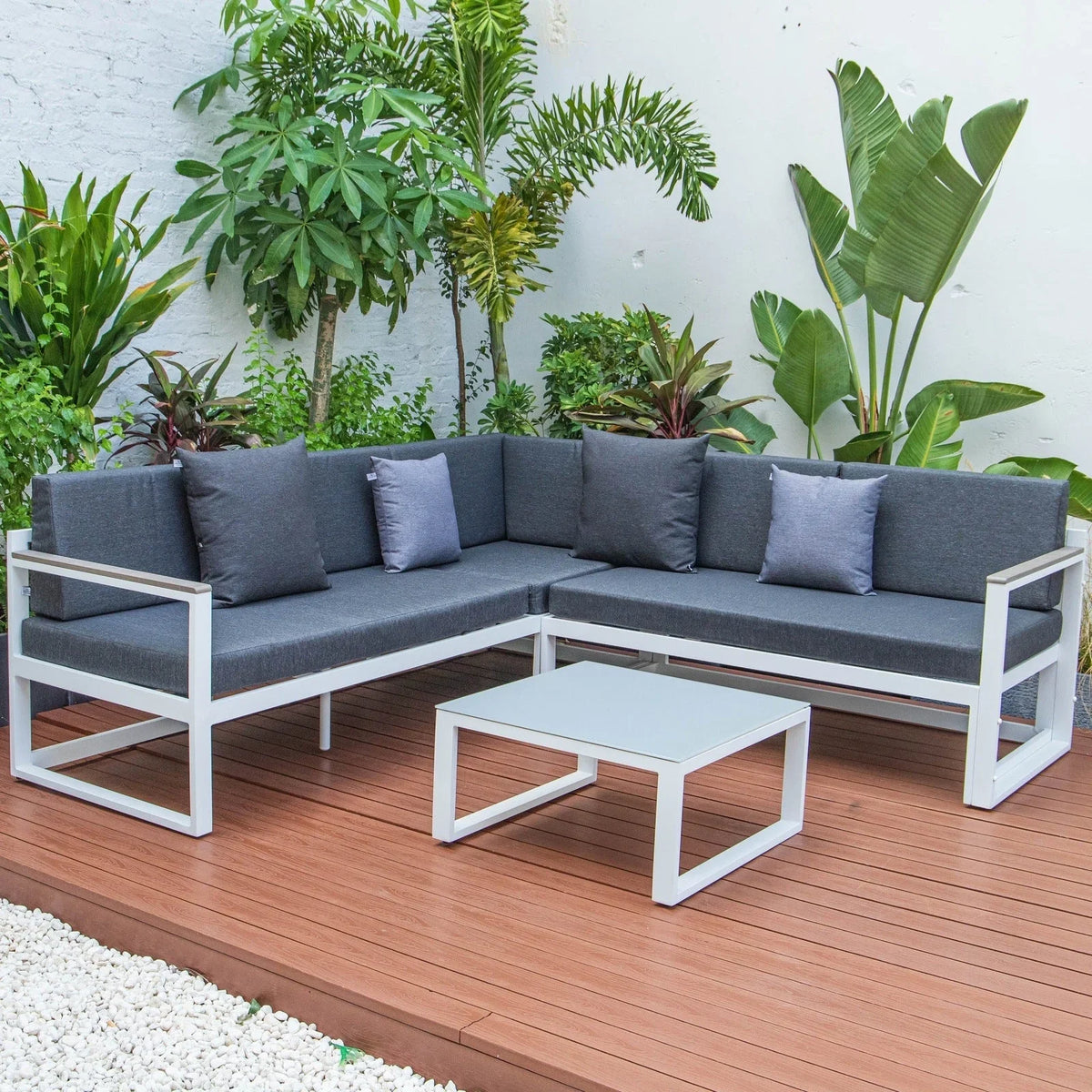 Chelsea White Sectional With Adjustable Headrest & Coffee Table With Two Tone Cushions - Elax Furniture