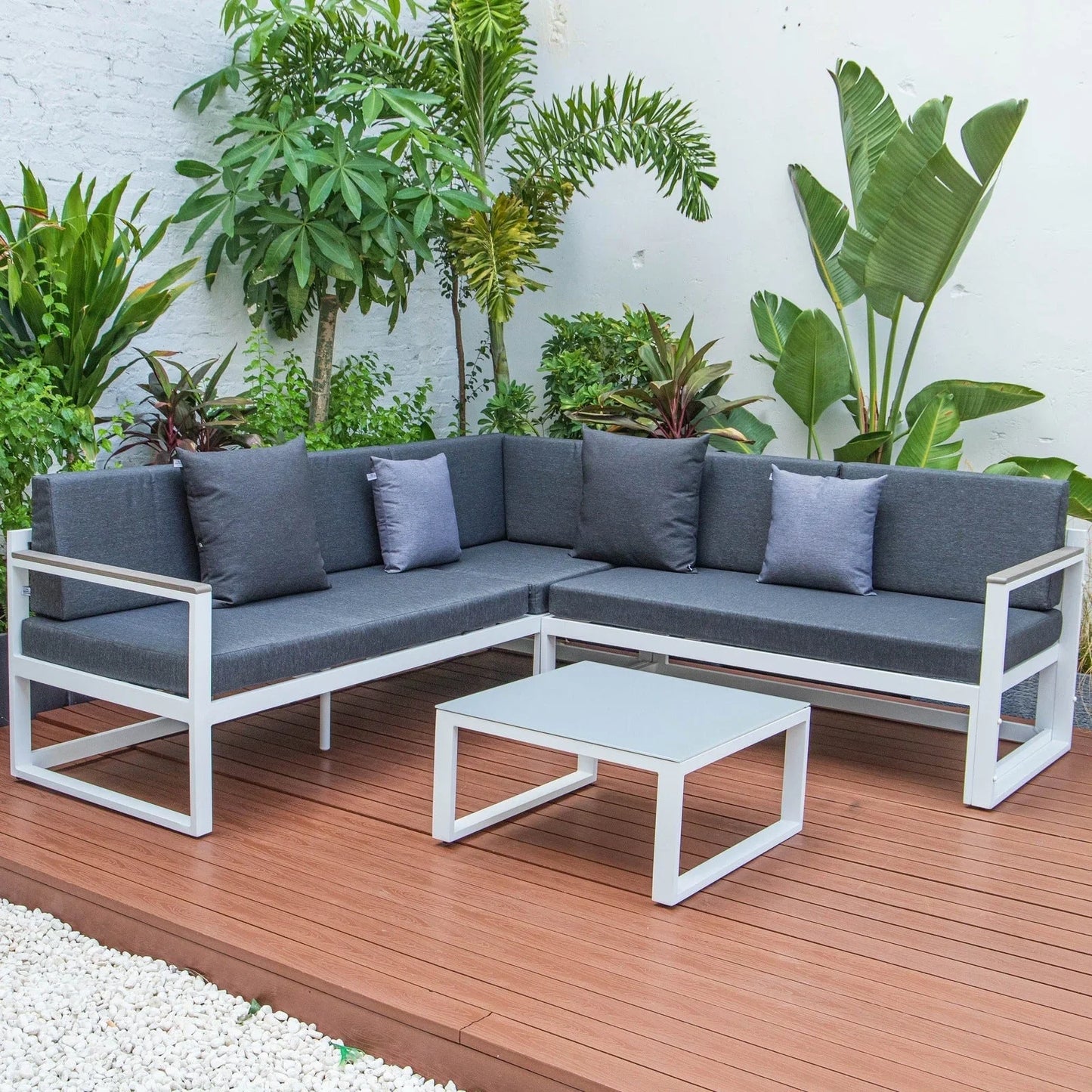 Chelsea White Sectional With Adjustable Headrest & Coffee Table With Two Tone Cushions - Elax Furniture