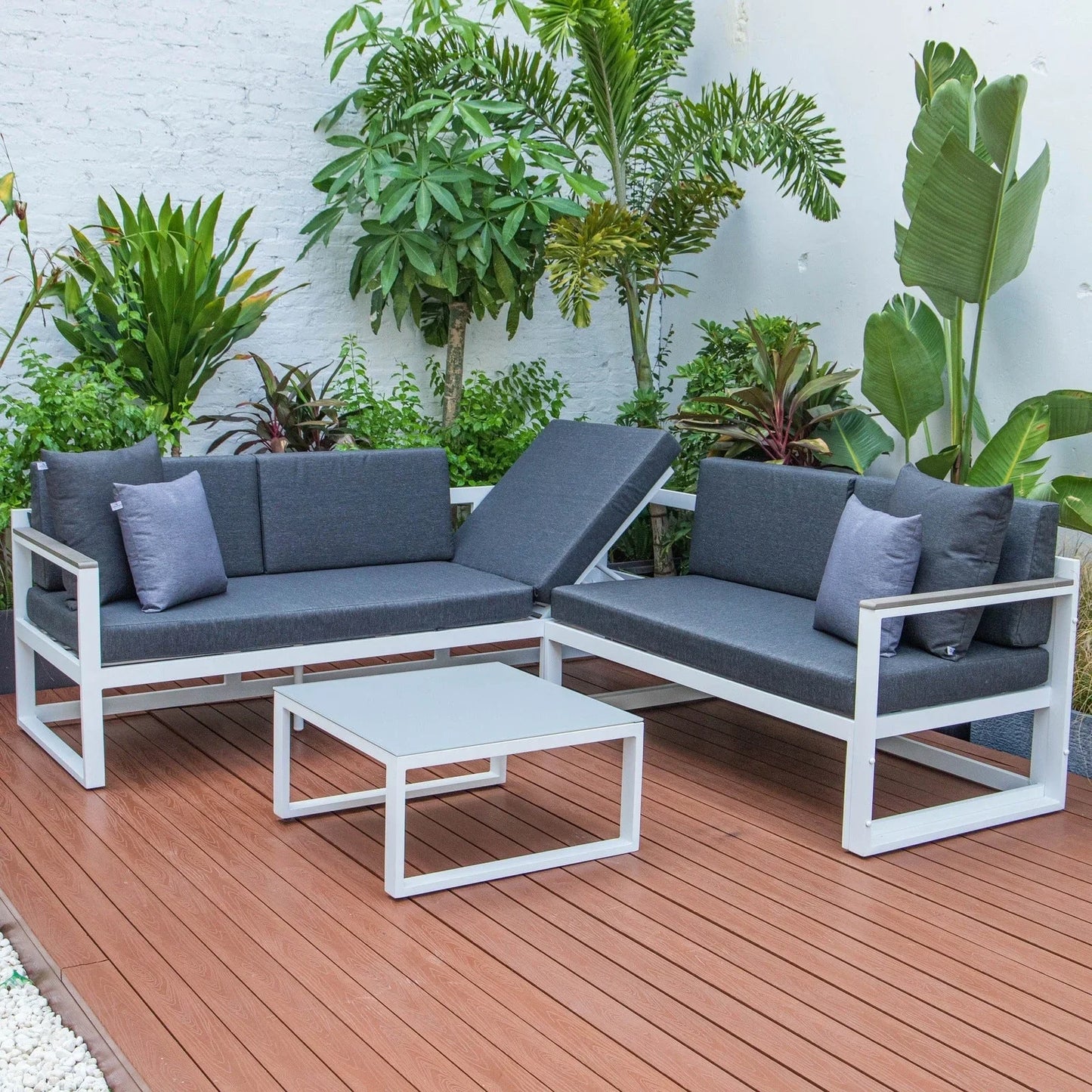 Chelsea White Sectional With Adjustable Headrest & Coffee Table With Two Tone Cushions - Elax Furniture