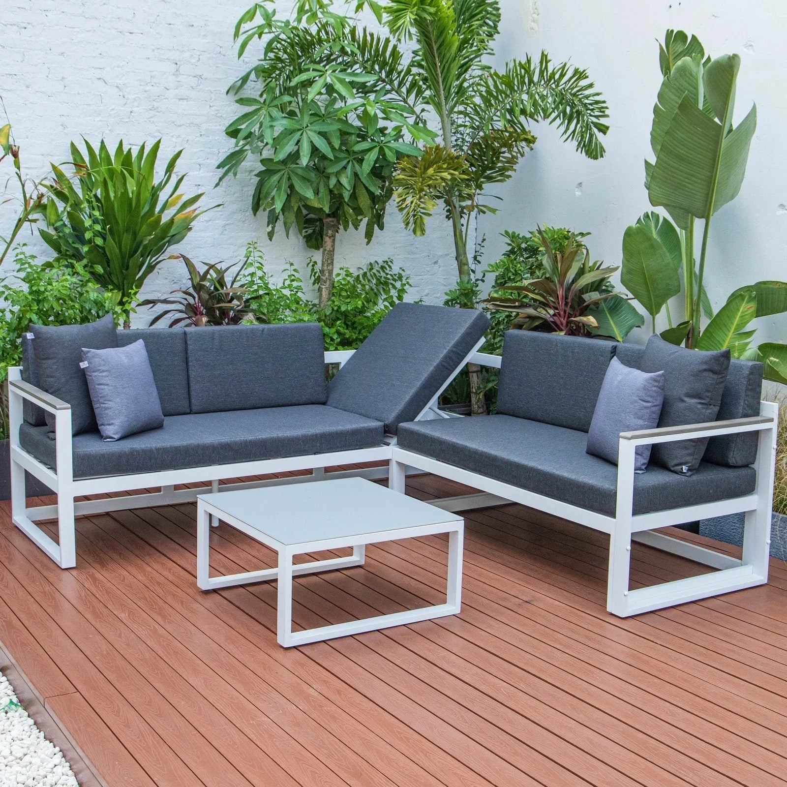 Chelsea White Sectional With Adjustable Headrest & Coffee Table With Two Tone Cushions - Elax Furniture