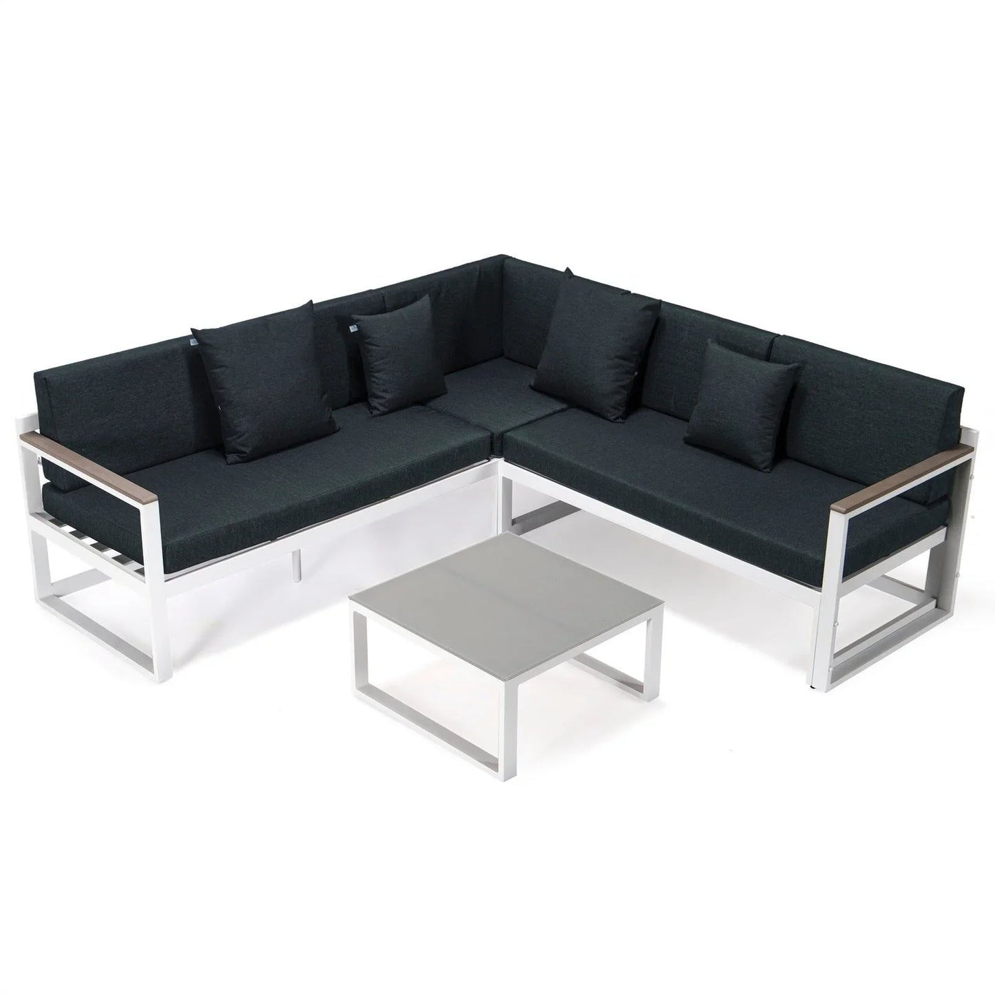 Chelsea White Sectional With Adjustable Headrest & Coffee Table With Cushions - Elax Furniture