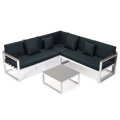 Chelsea White Sectional With Adjustable Headrest & Coffee Table With Cushions - Elax Furniture