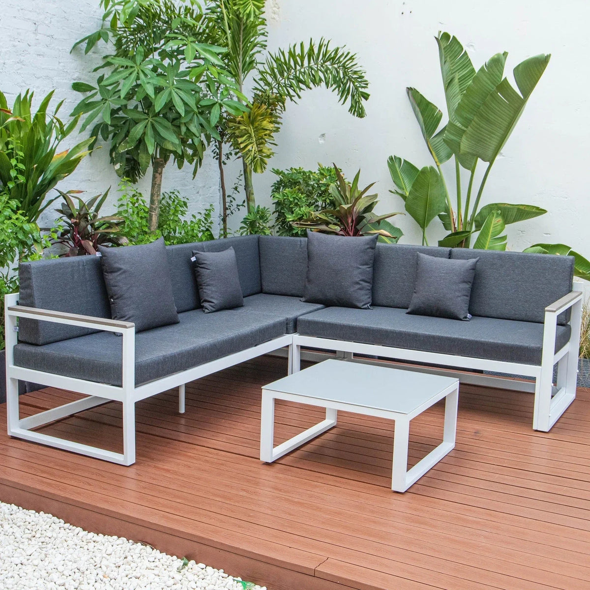 Chelsea White Sectional With Adjustable Headrest & Coffee Table With Cushions - Elax Furniture