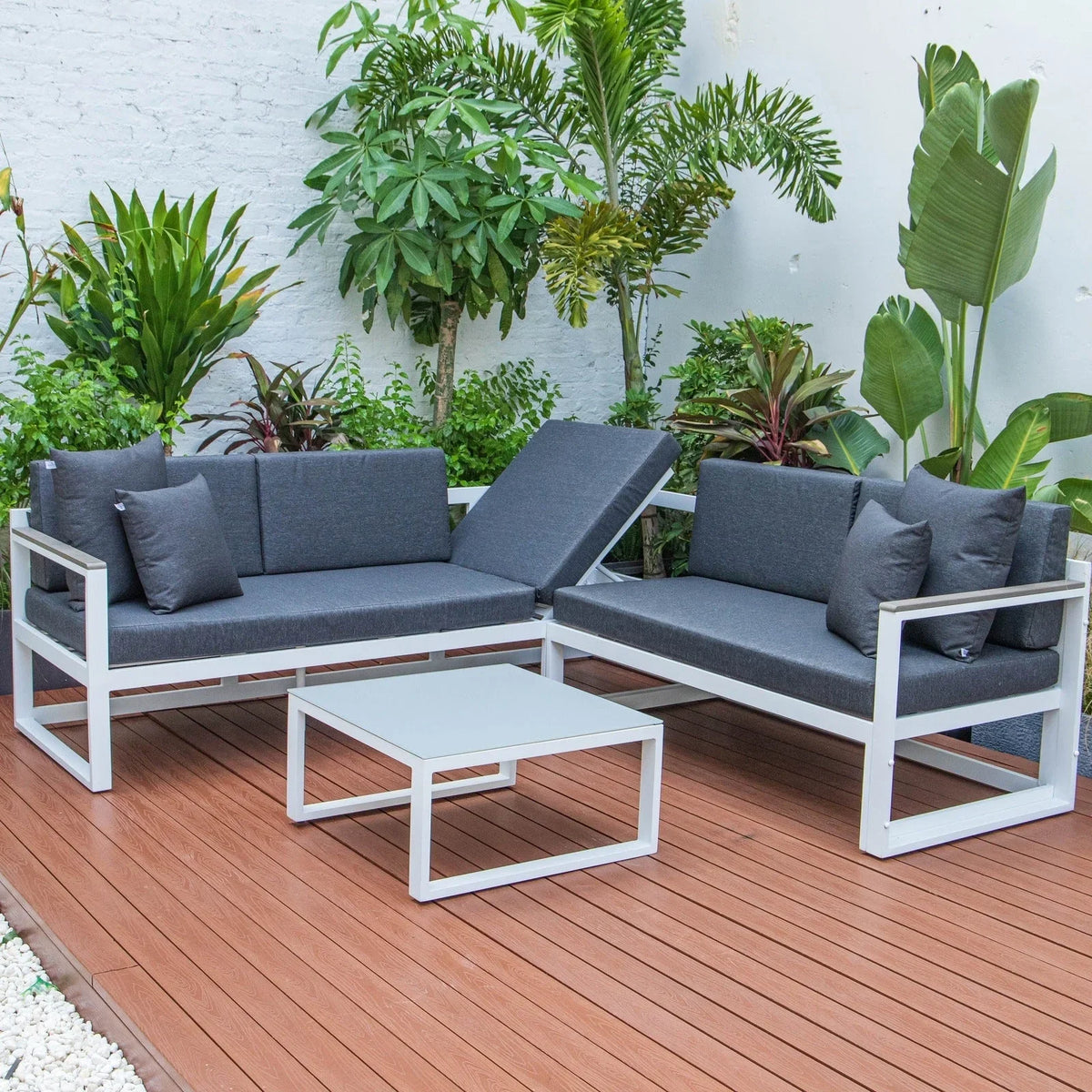 Chelsea White Sectional With Adjustable Headrest & Coffee Table With Cushions - Elax Furniture