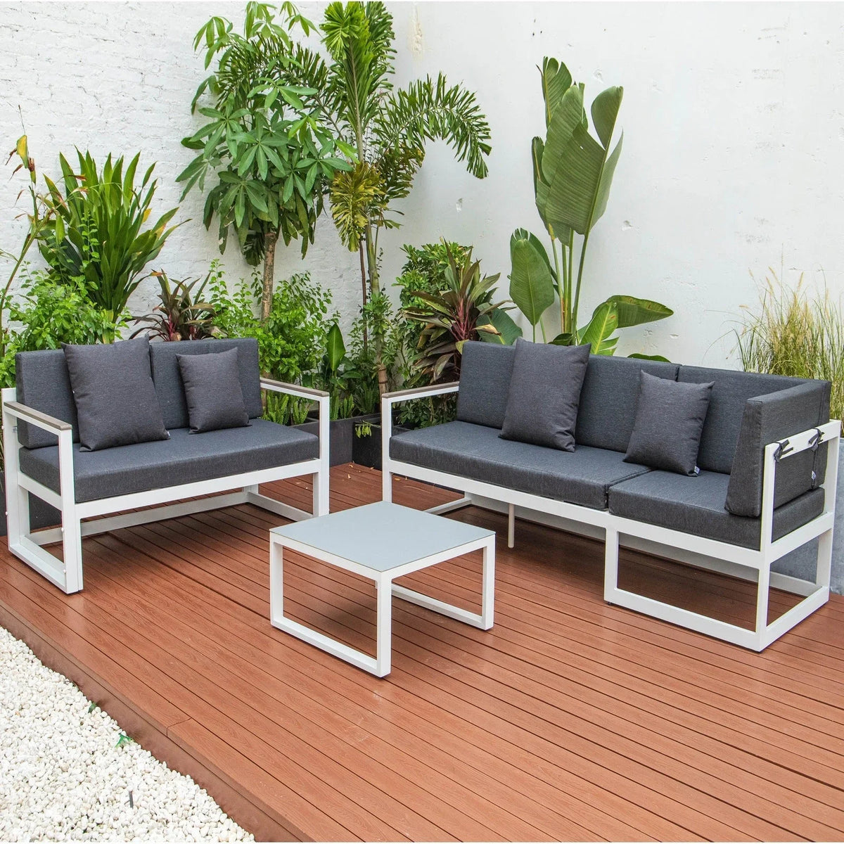 Chelsea White Sectional With Adjustable Headrest & Coffee Table With Cushions - Elax Furniture