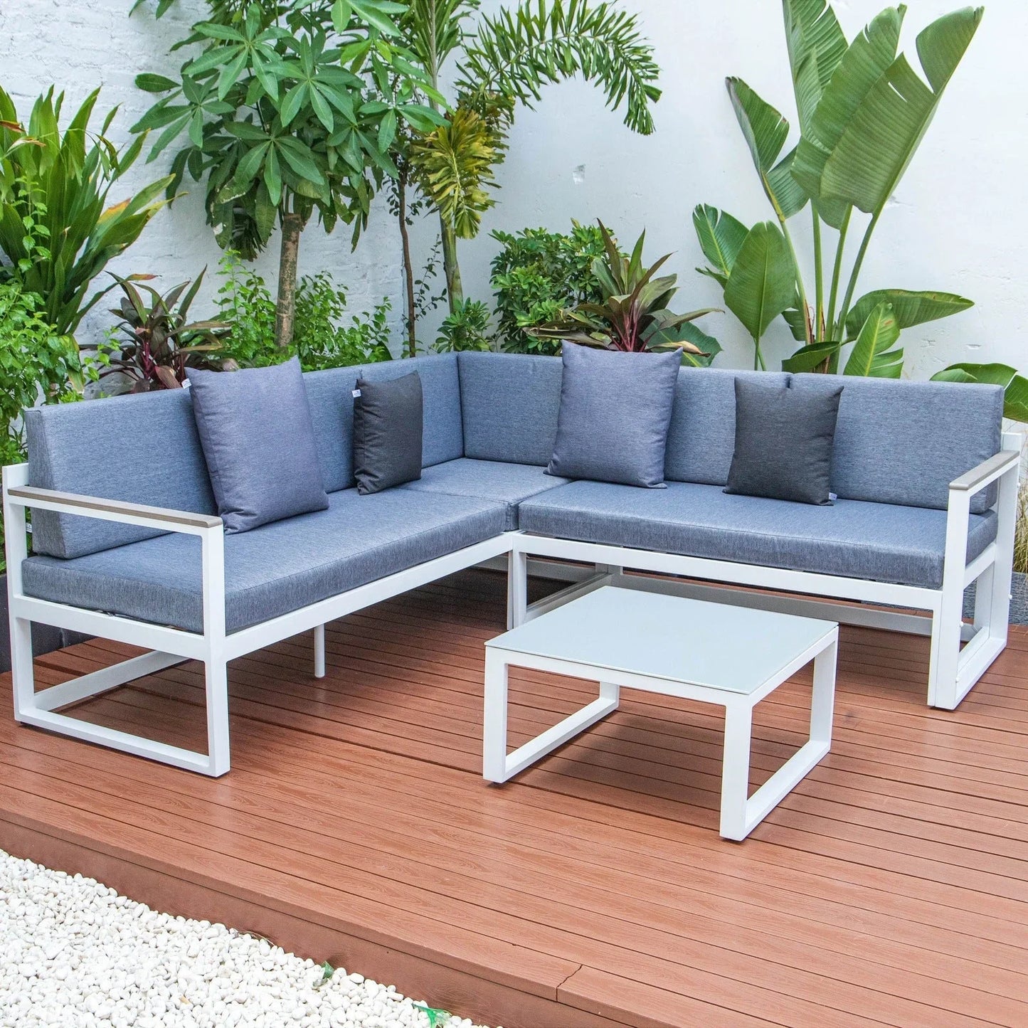 Chelsea White Sectional With Adjustable Headrest & Coffee Table With Two Tone Cushions - Elax Furniture