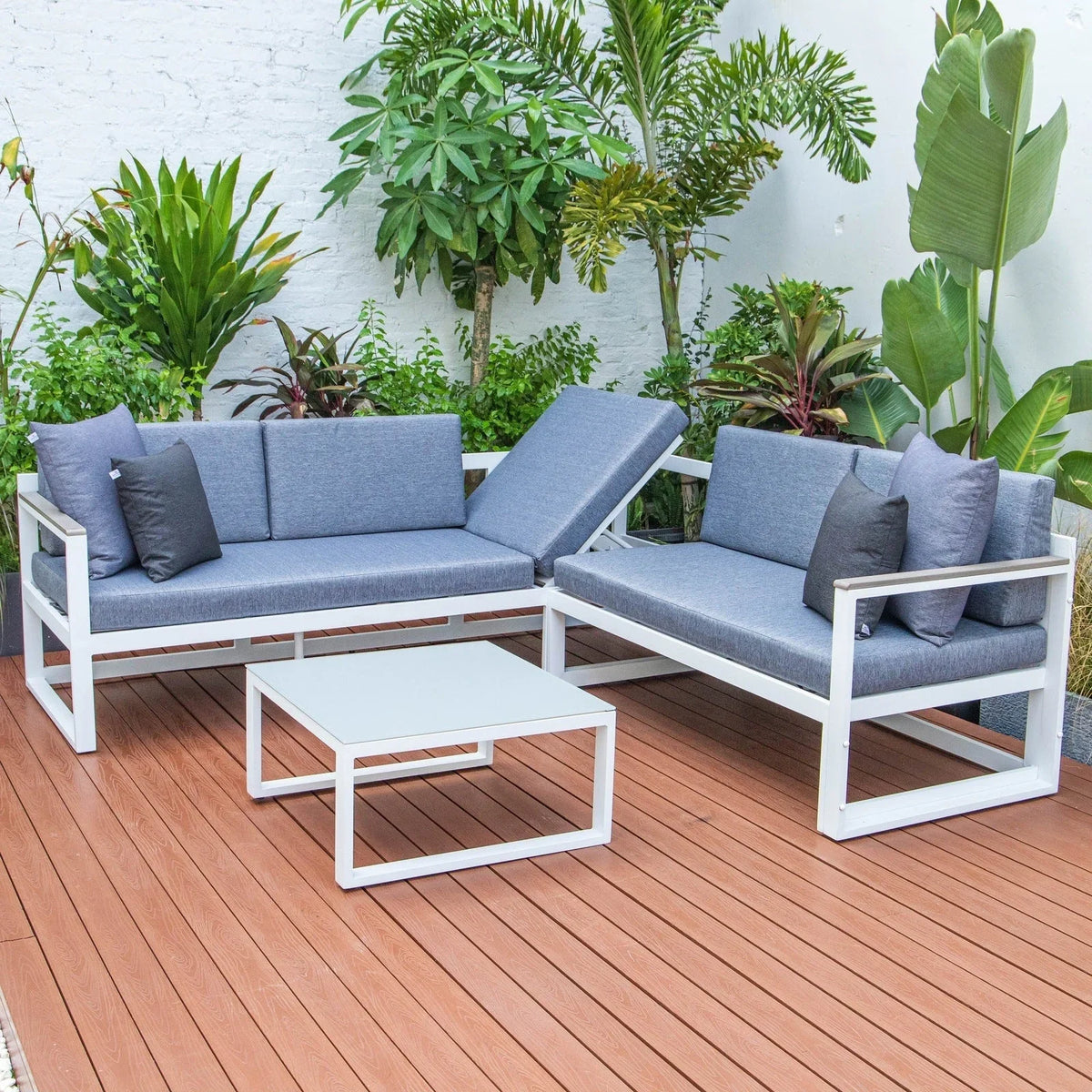 Chelsea White Sectional With Adjustable Headrest & Coffee Table With Two Tone Cushions - Elax Furniture