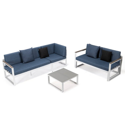 Chelsea White Sectional With Adjustable Headrest & Coffee Table With Two Tone Cushions - Elax Furniture