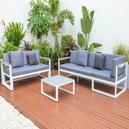Chelsea White Sectional With Adjustable Headrest & Coffee Table With Two Tone Cushions - Elax Furniture
