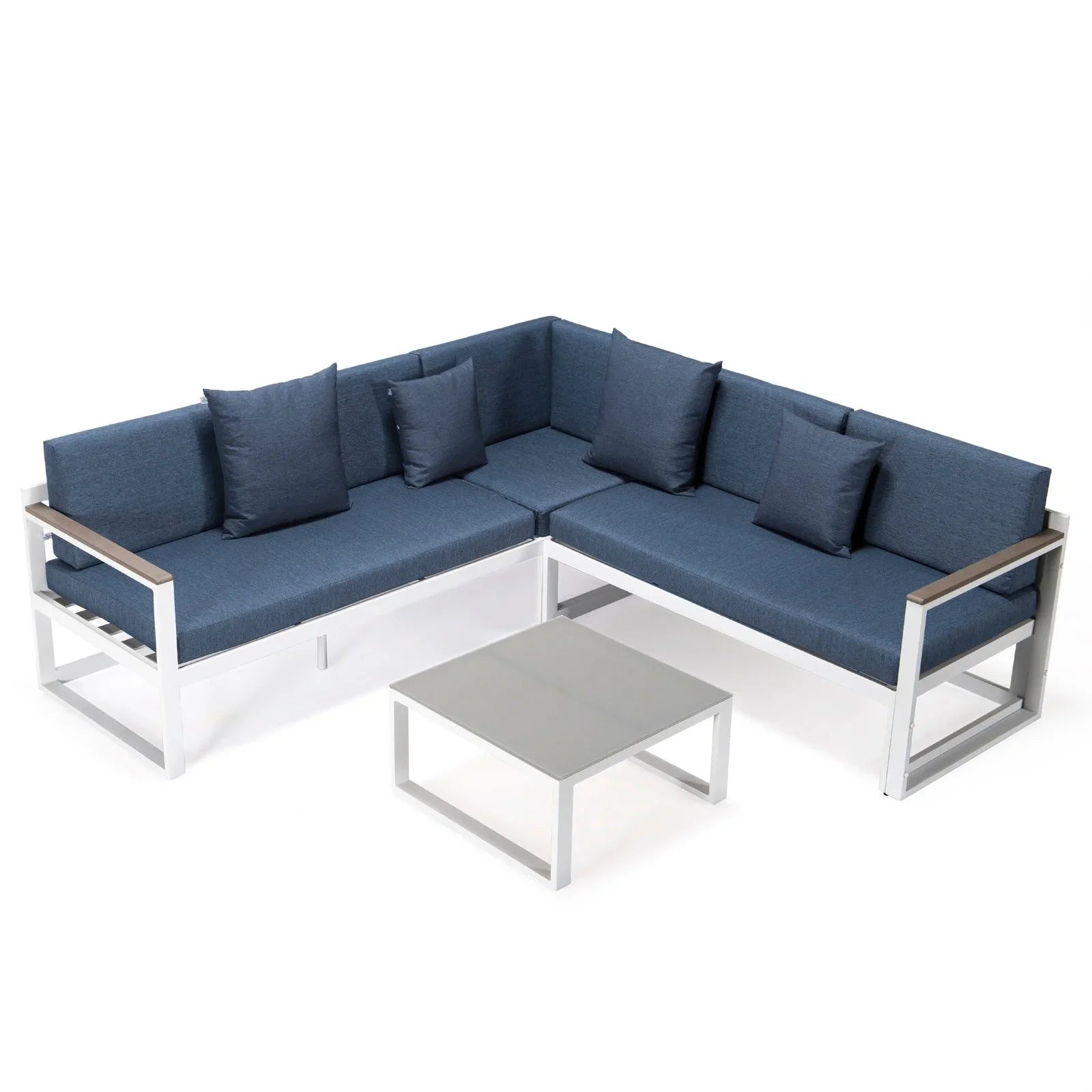 Chelsea White Sectional With Adjustable Headrest & Coffee Table With Cushions - Elax Furniture