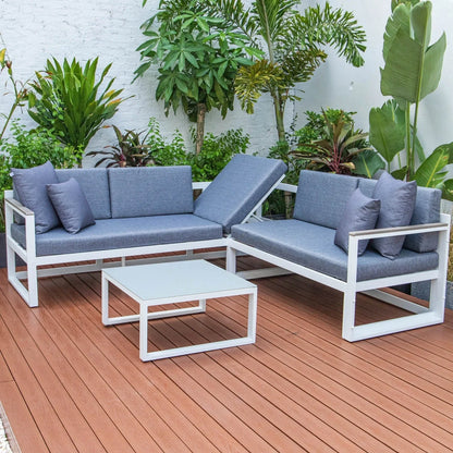 Chelsea White Sectional With Adjustable Headrest & Coffee Table With Cushions - Elax Furniture