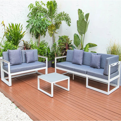 Chelsea White Sectional With Adjustable Headrest & Coffee Table With Cushions - Elax Furniture