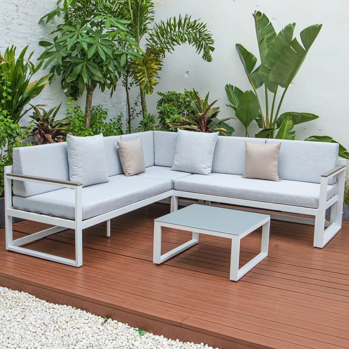 Chelsea White Sectional With Adjustable Headrest & Coffee Table With Two Tone Cushions - Elax Furniture