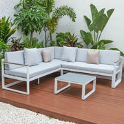 Chelsea White Sectional With Adjustable Headrest & Coffee Table With Two Tone Cushions - Elax Furniture