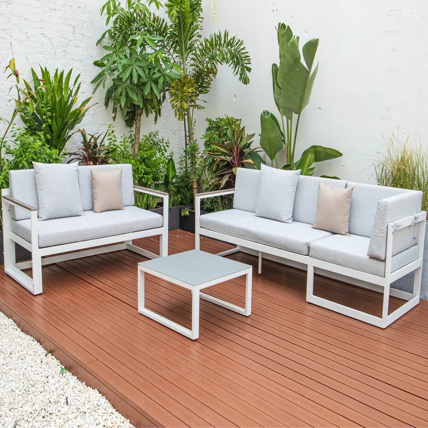 Chelsea White Sectional With Adjustable Headrest & Coffee Table With Two Tone Cushions - Elax Furniture