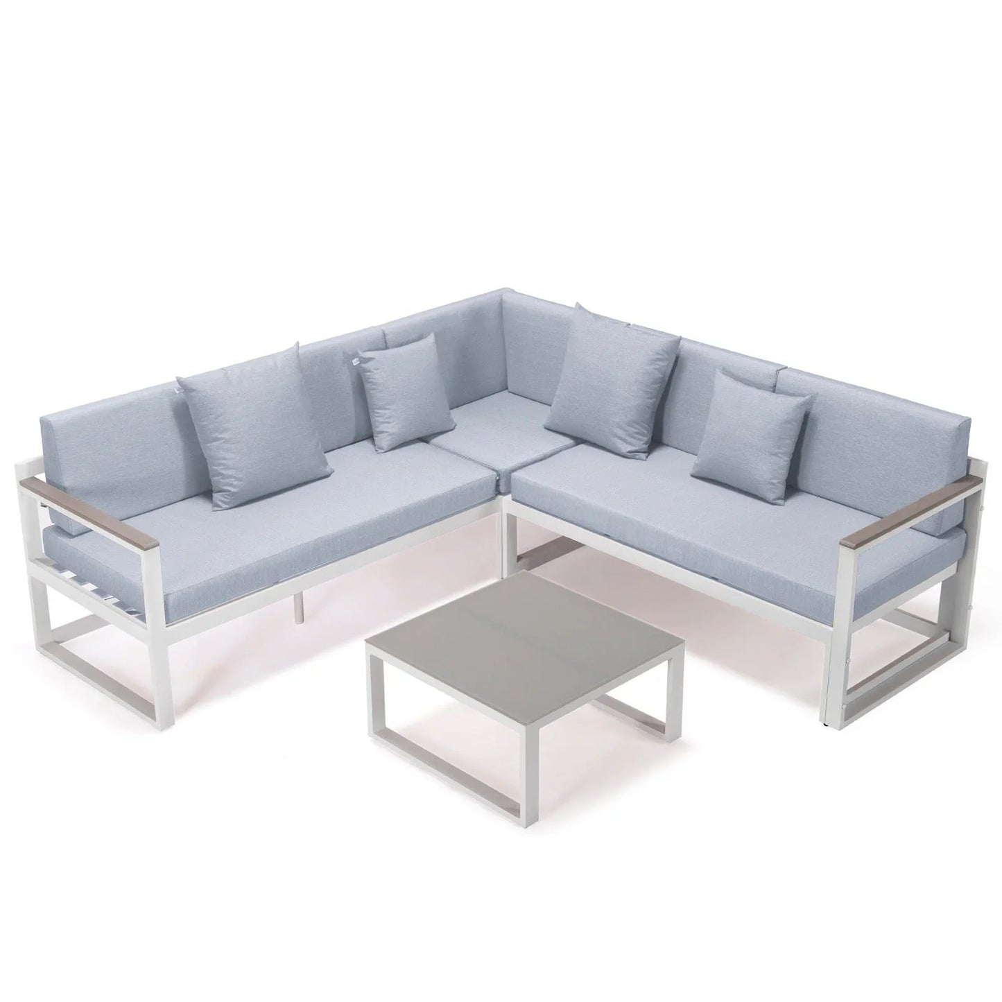 Chelsea White Sectional With Adjustable Headrest & Coffee Table With Cushions - Elax Furniture