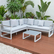 Chelsea White Sectional With Adjustable Headrest & Coffee Table With Cushions - Elax Furniture