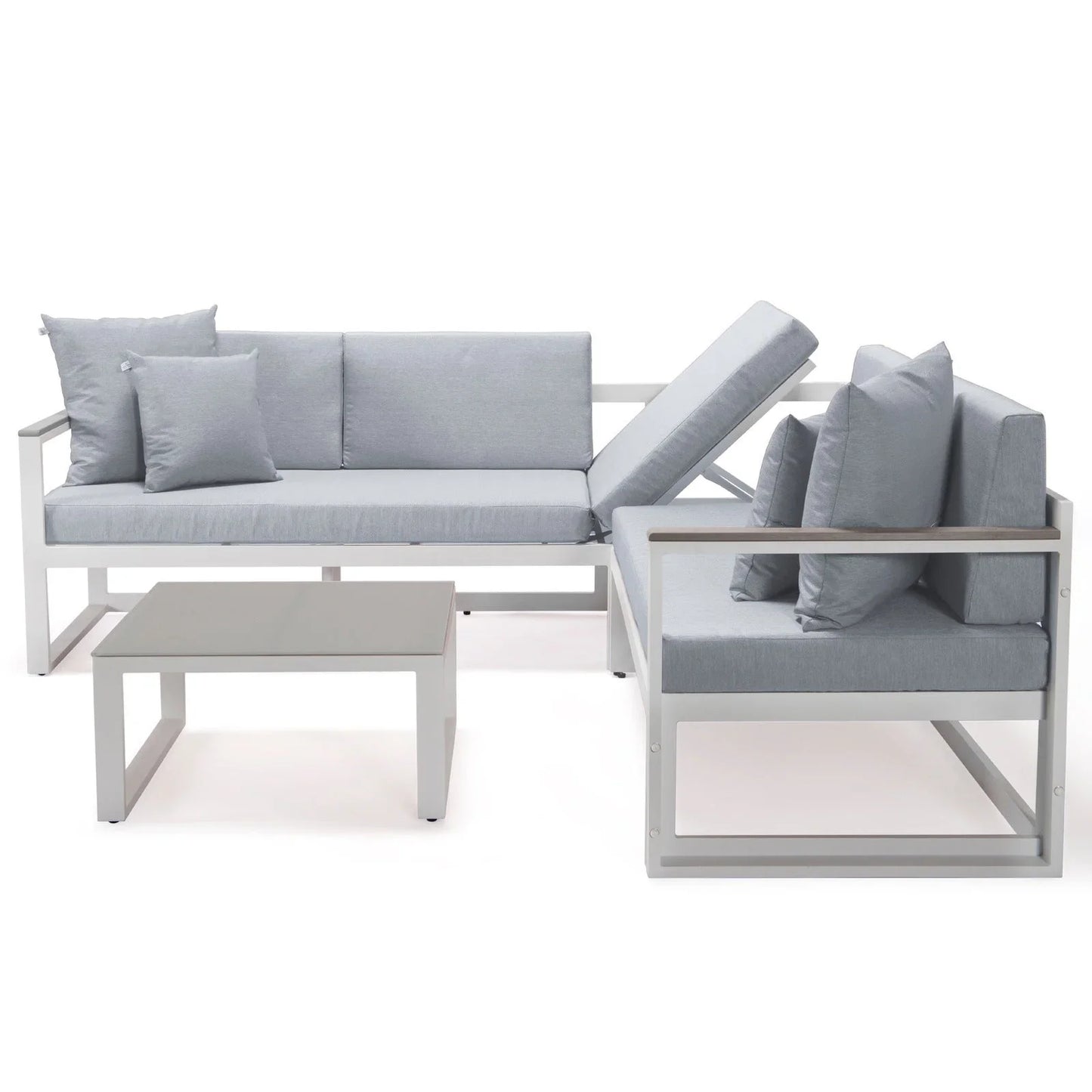 Chelsea White Sectional With Adjustable Headrest & Coffee Table With Cushions - Elax Furniture