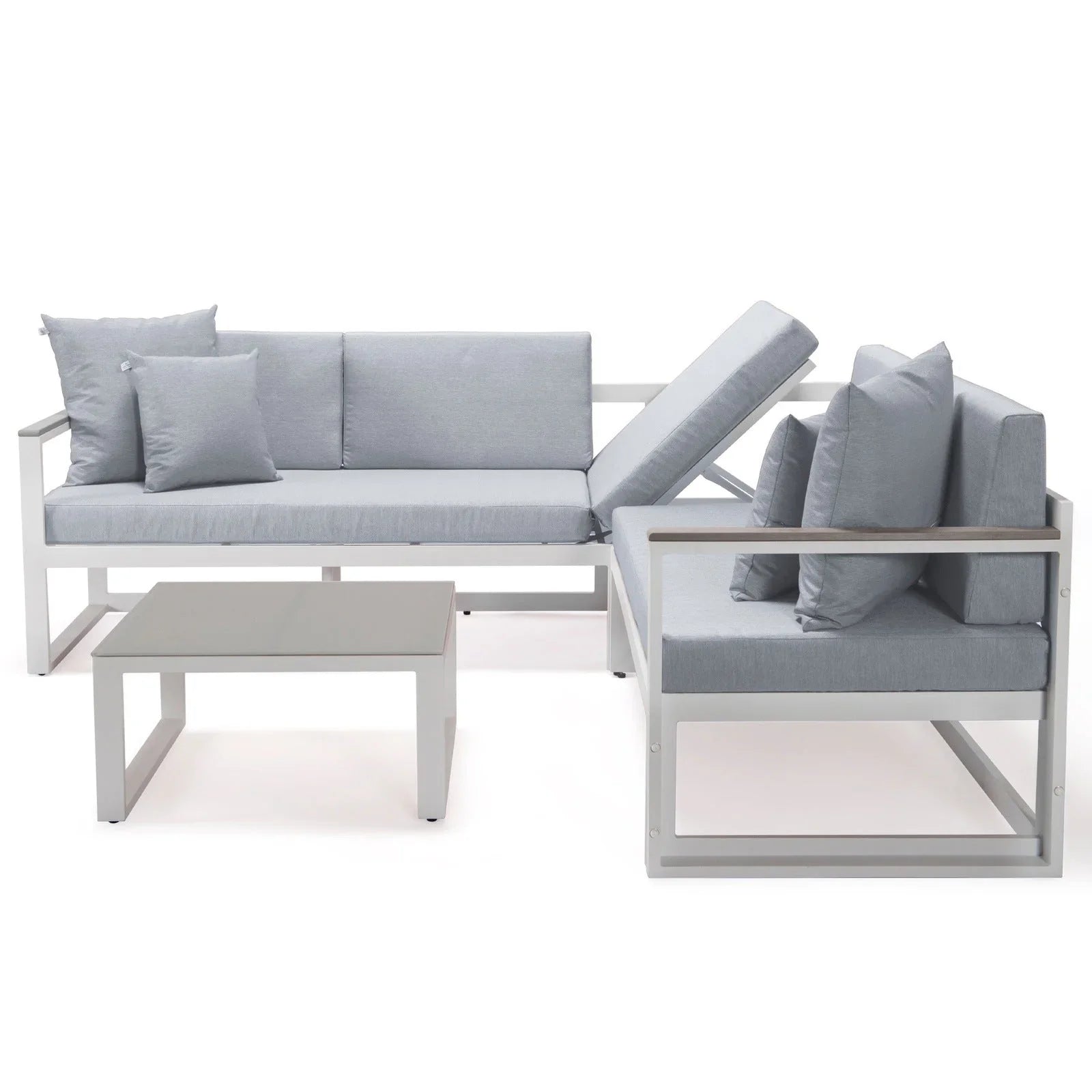 Chelsea White Sectional With Adjustable Headrest & Coffee Table With Cushions - Elax Furniture