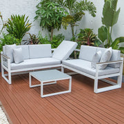 Chelsea White Sectional With Adjustable Headrest & Coffee Table With Cushions - Elax Furniture