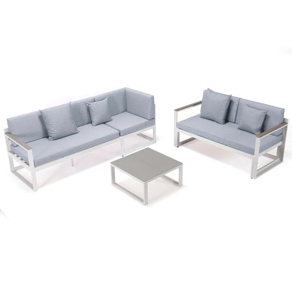 Chelsea White Sectional With Adjustable Headrest & Coffee Table With Cushions - Elax Furniture