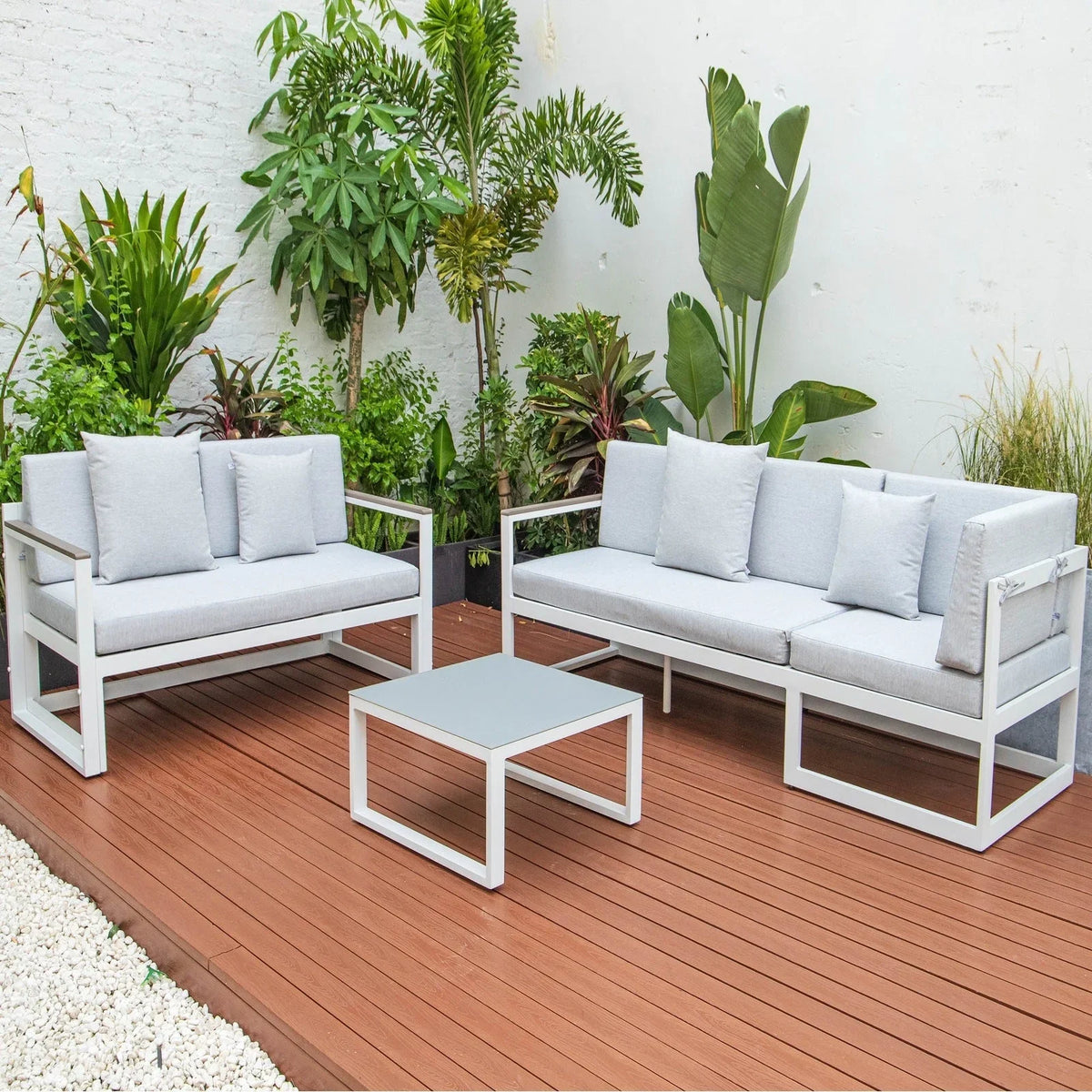 Chelsea White Sectional With Adjustable Headrest & Coffee Table With Cushions - Elax Furniture
