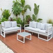 Chelsea White Sectional With Adjustable Headrest & Coffee Table With Cushions - Elax Furniture