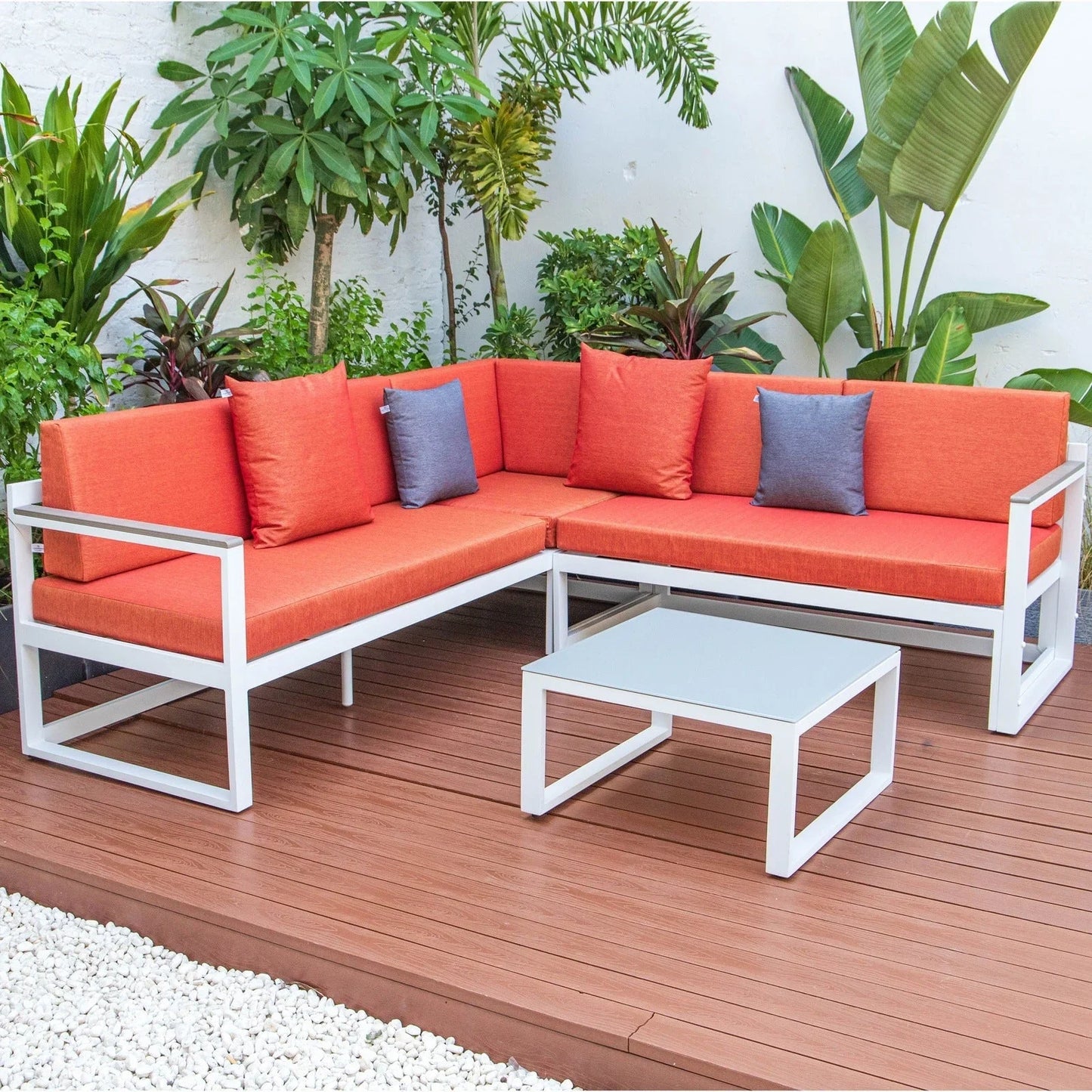 Chelsea White Sectional With Adjustable Headrest & Coffee Table With Two Tone Cushions - Elax Furniture