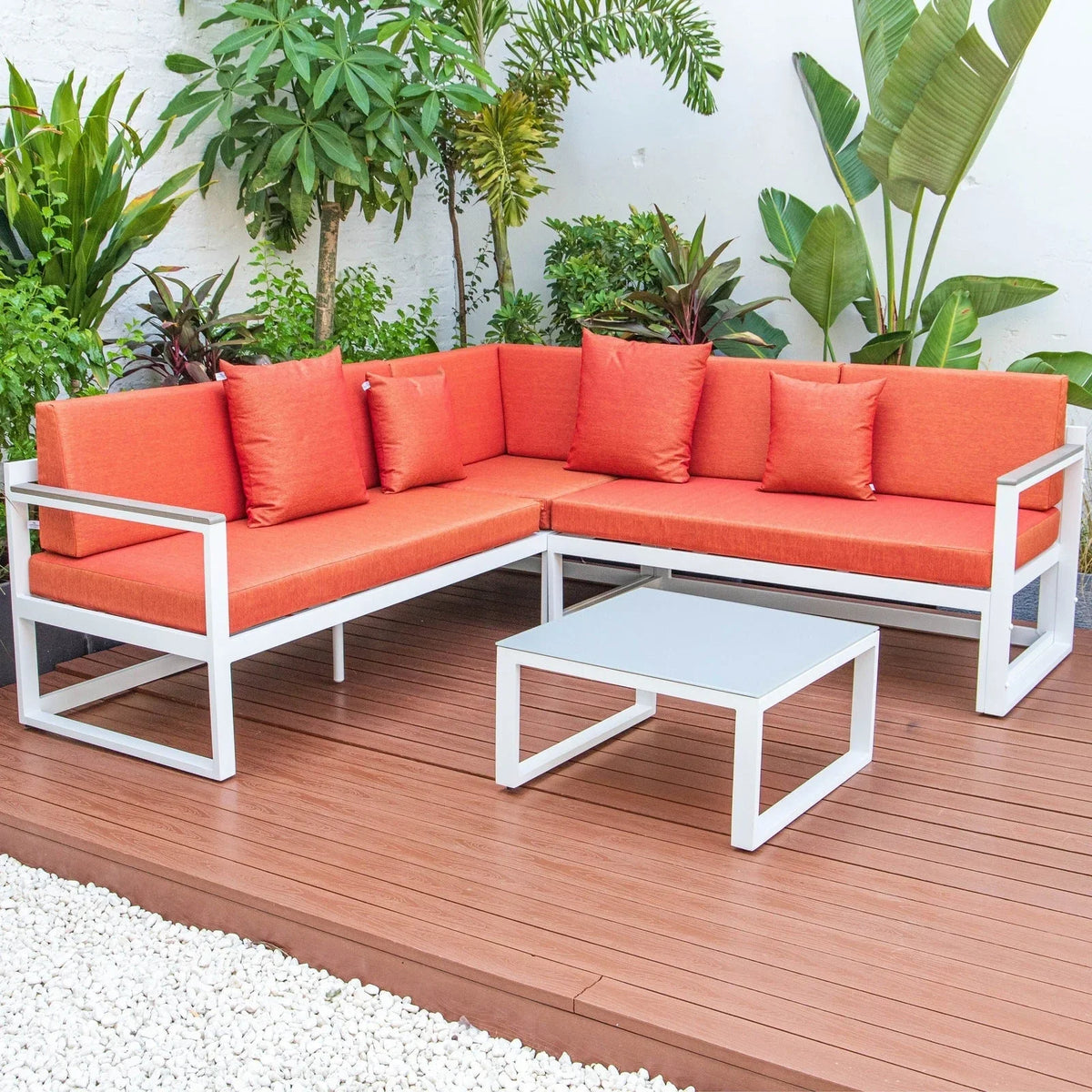 Chelsea White Sectional With Adjustable Headrest & Coffee Table With Cushions - Elax Furniture