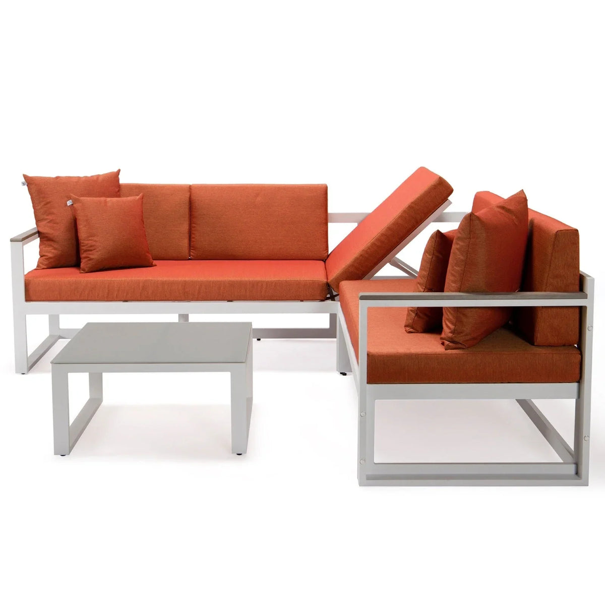 Chelsea White Sectional With Adjustable Headrest & Coffee Table With Cushions - Elax Furniture