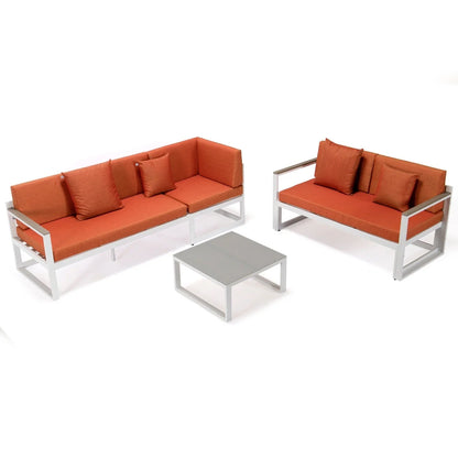 Chelsea White Sectional With Adjustable Headrest & Coffee Table With Cushions - Elax Furniture