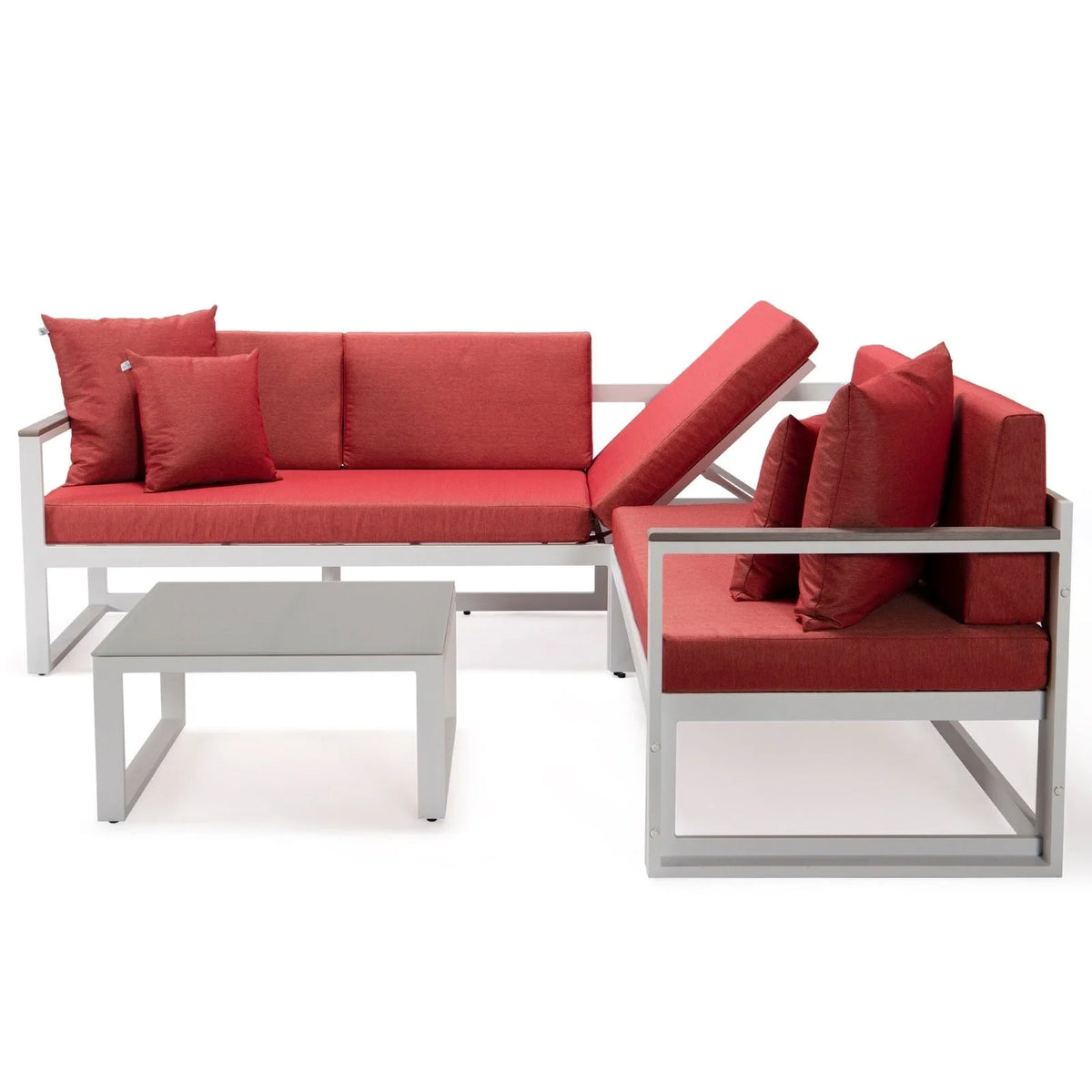 Chelsea White Sectional With Adjustable Headrest & Coffee Table With Cushions - Elax Furniture