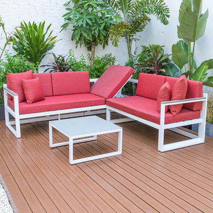 Chelsea White Sectional With Adjustable Headrest & Coffee Table With Cushions - Elax Furniture