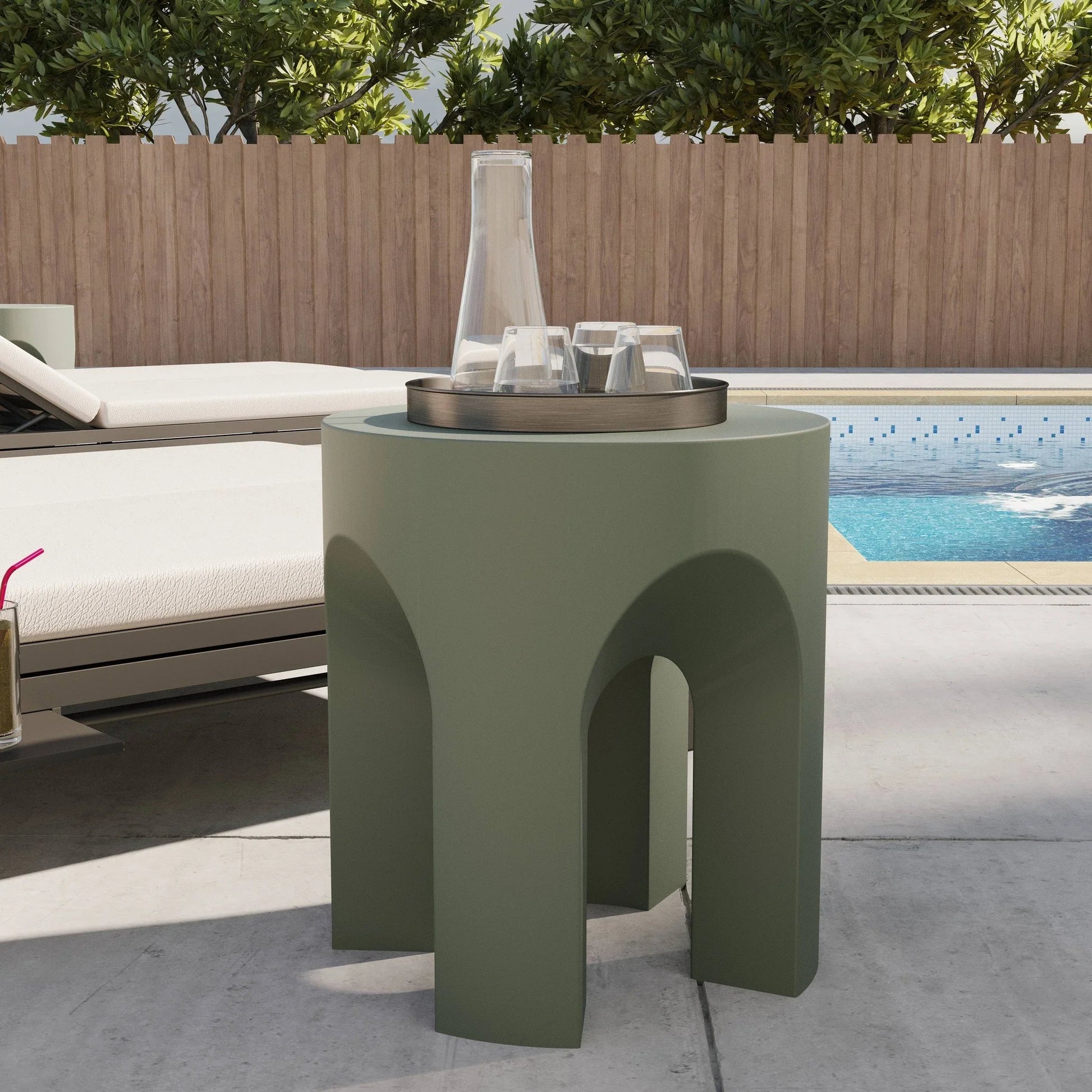 Crus Fiberstone Outdoor Side Table With Arched Base Design - Elax Furniture