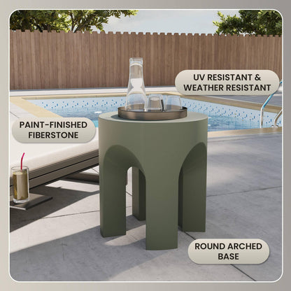 Crus Fiberstone Outdoor Side Table With Arched Base Design - Elax Furniture