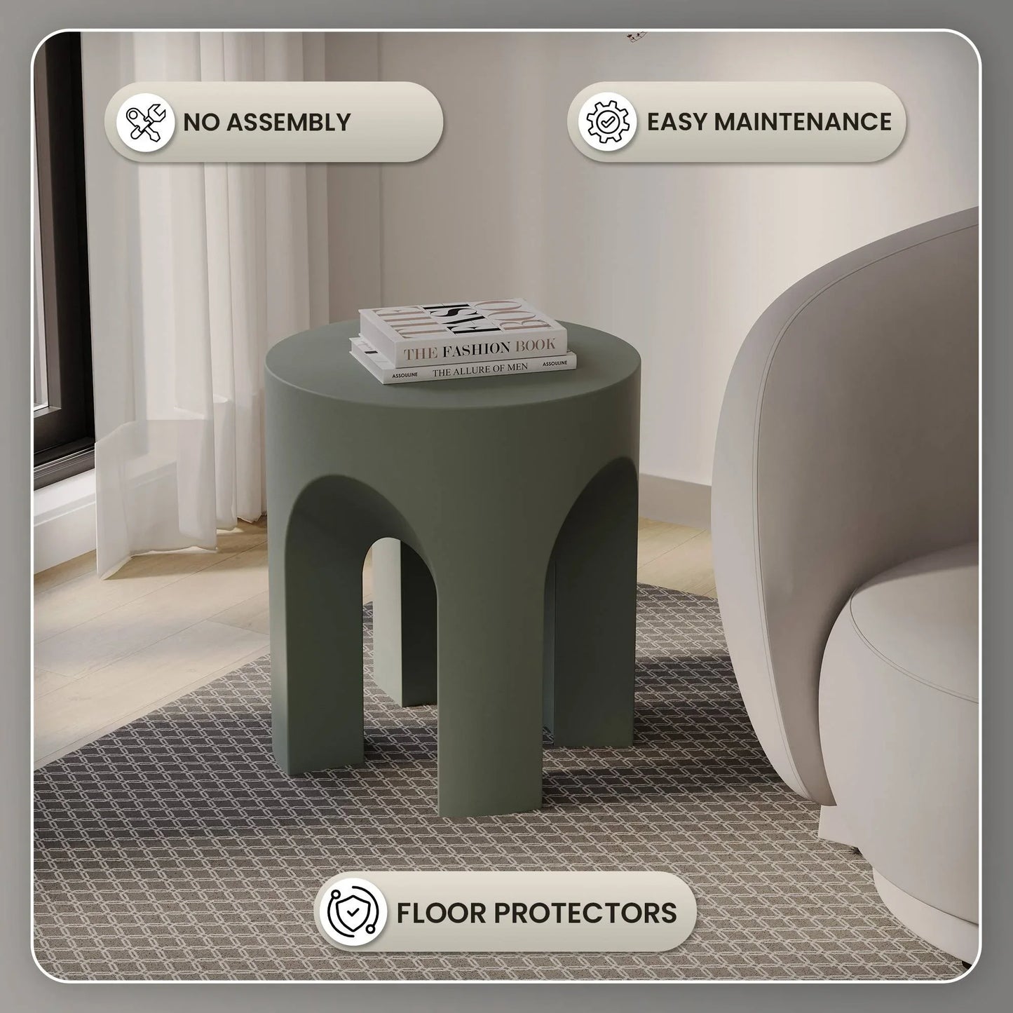 Crus Fiberstone Outdoor Side Table With Arched Base Design - Elax Furniture