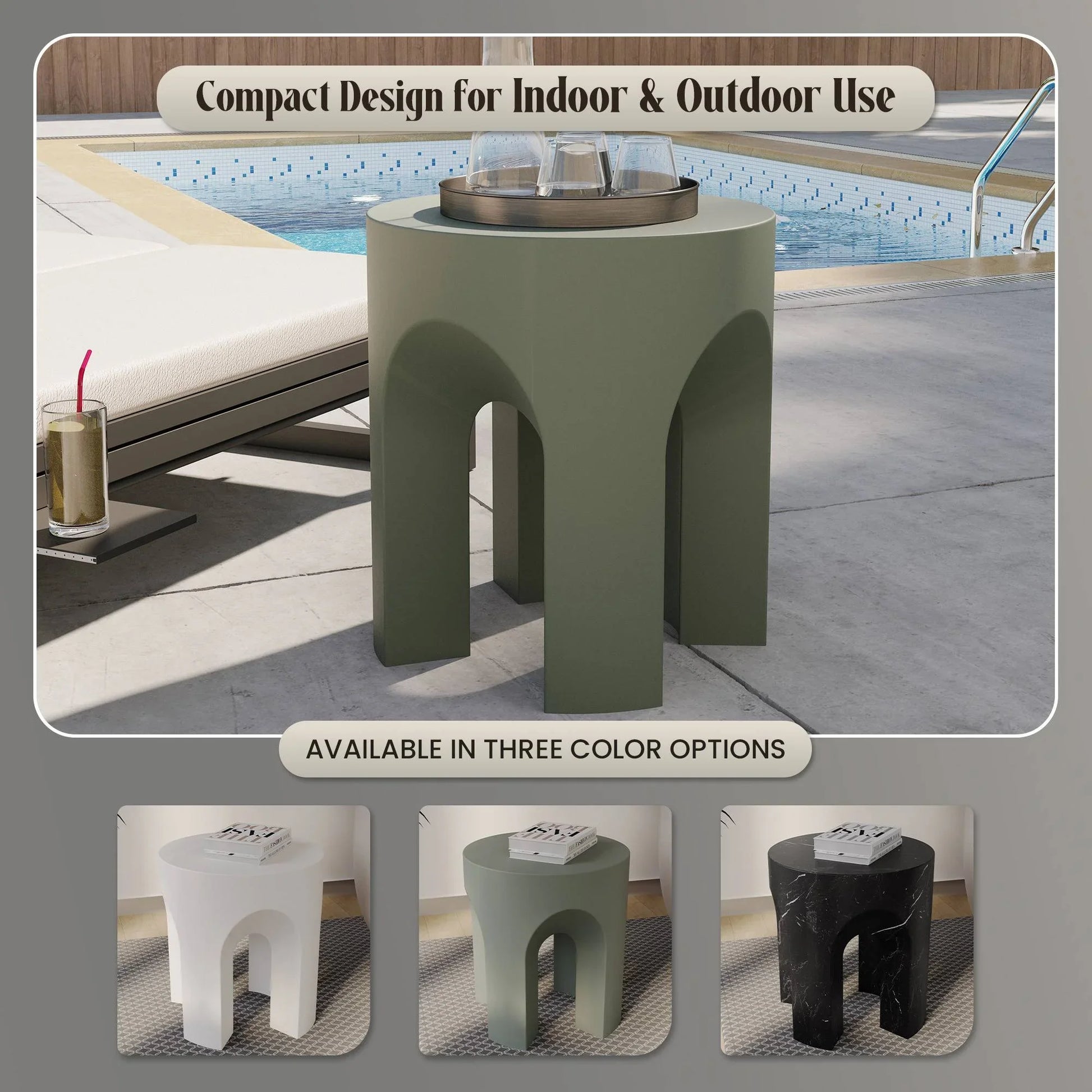 Crus Fiberstone Outdoor Side Table With Arched Base Design - Elax Furniture