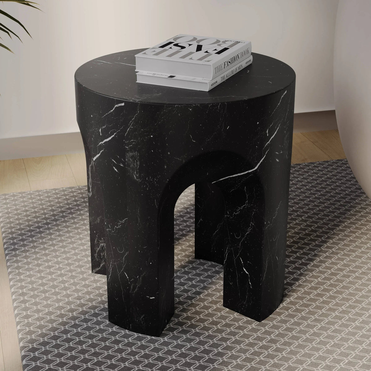 Crus Fiberstone Outdoor Side Table With Arched Base Design - Elax Furniture