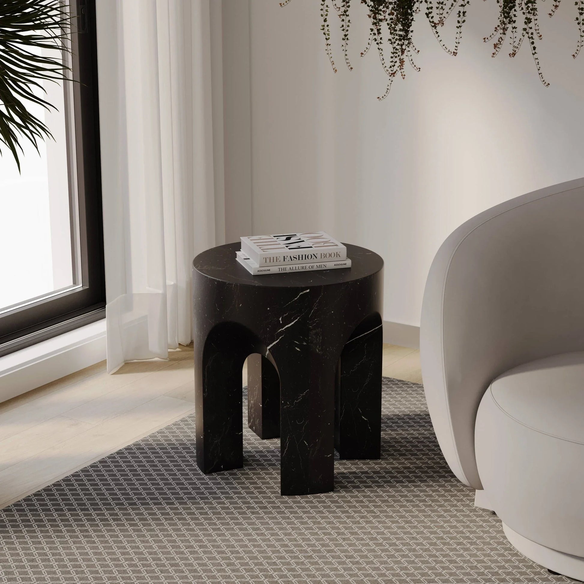 Crus Fiberstone Outdoor Side Table With Arched Base Design - Elax Furniture