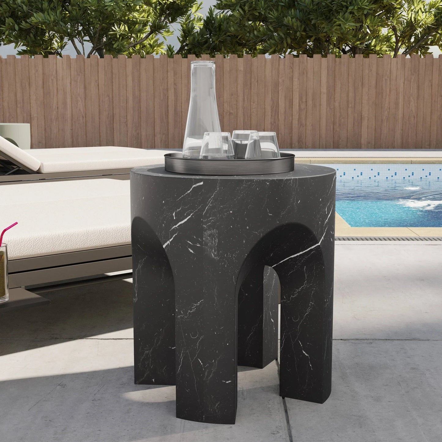 Crus Fiberstone Outdoor Side Table With Arched Base Design - Elax Furniture