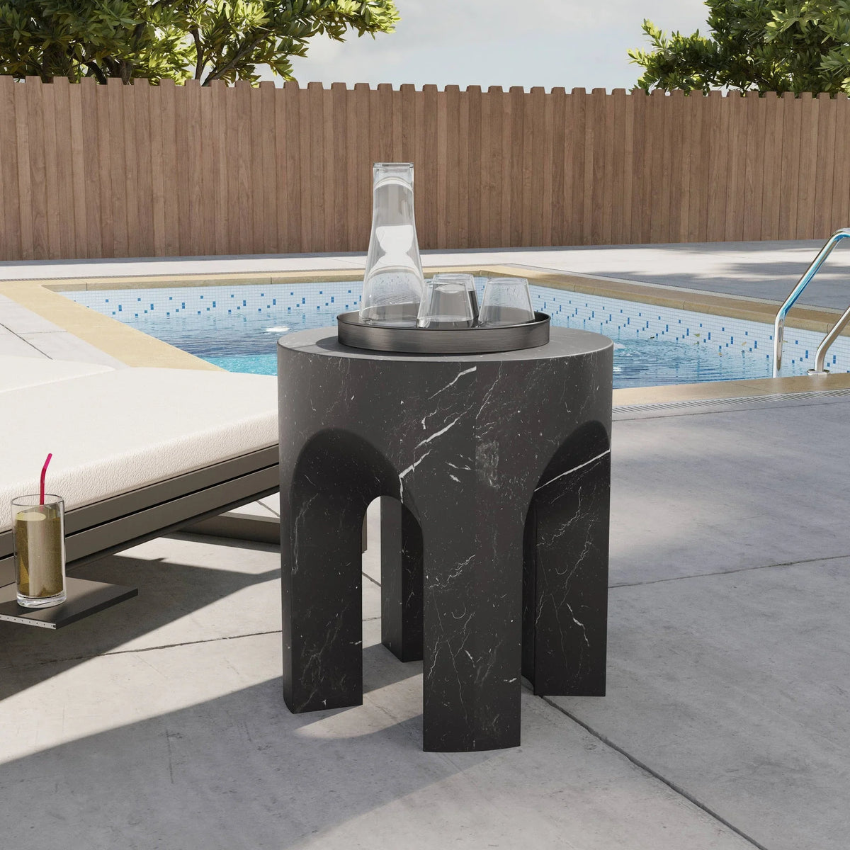 Crus Fiberstone Outdoor Side Table With Arched Base Design - Elax Furniture