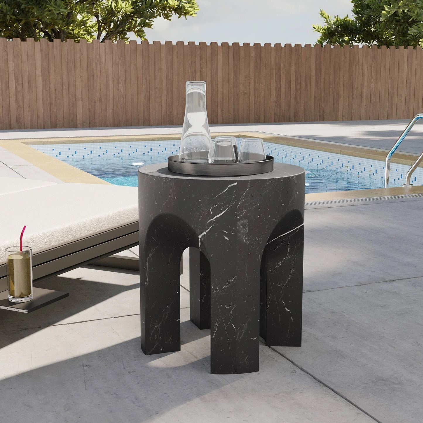 Crus Fiberstone Outdoor Side Table With Arched Base Design - Elax Furniture