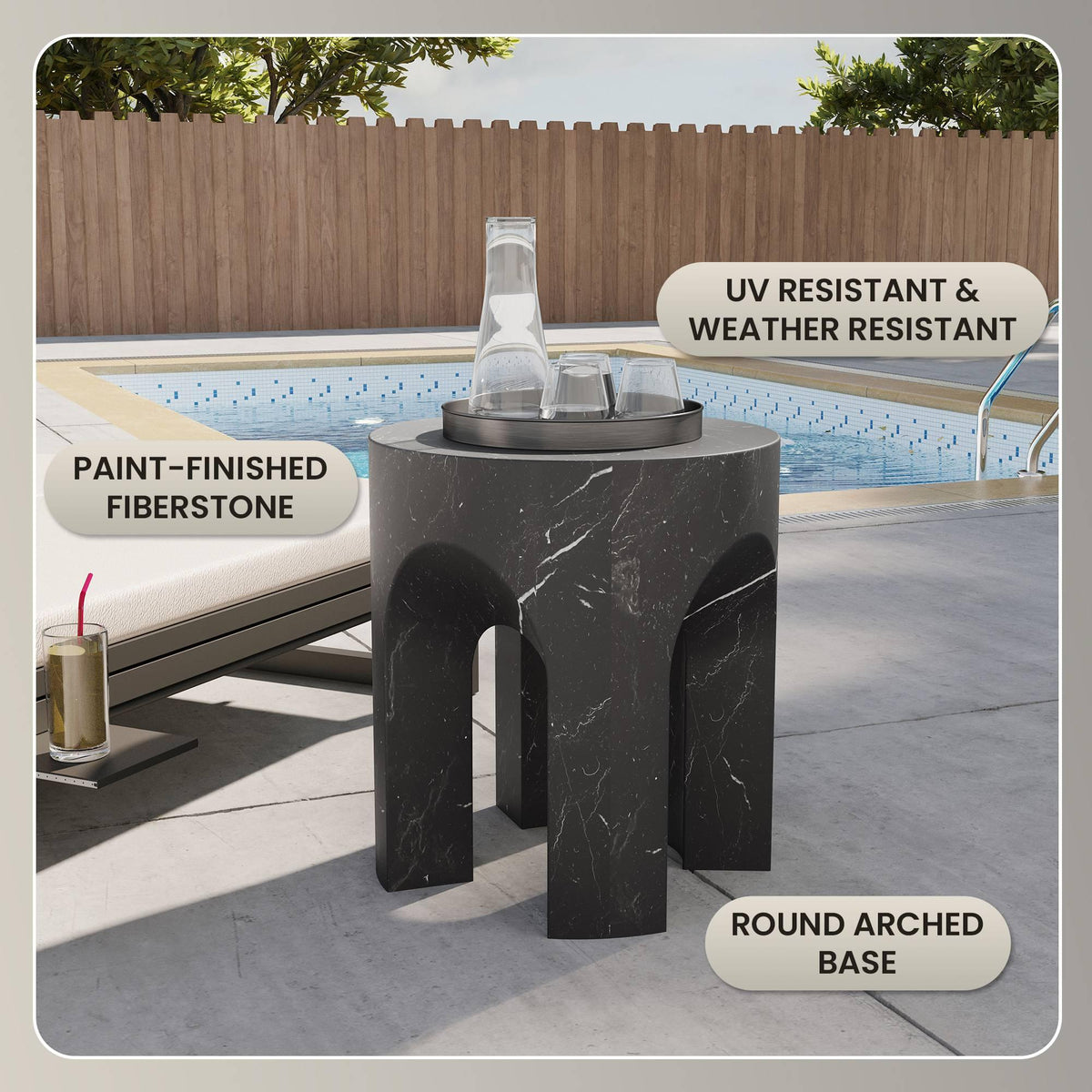 Crus Fiberstone Outdoor Side Table With Arched Base Design - Elax Furniture