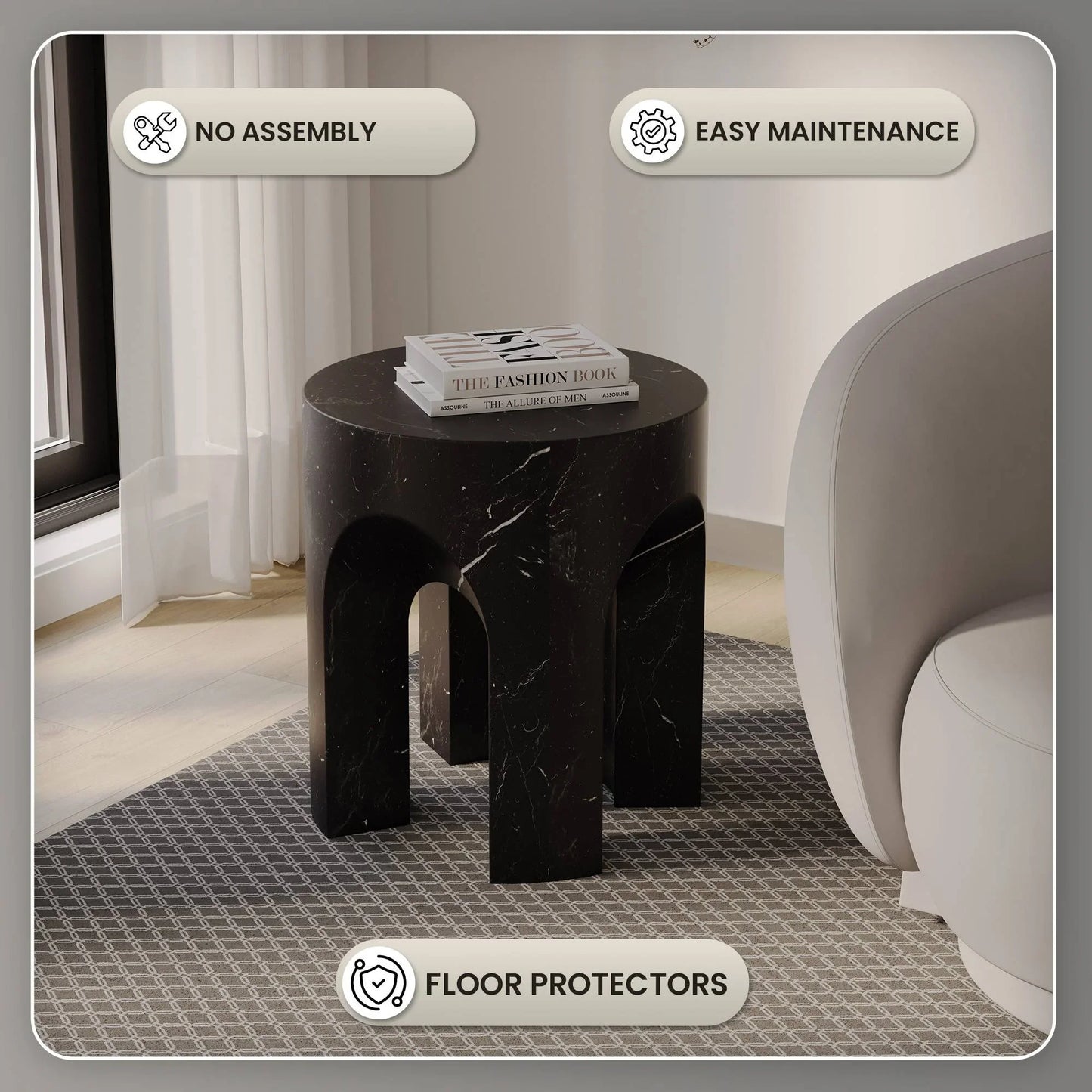 Crus Fiberstone Outdoor Side Table With Arched Base Design - Elax Furniture