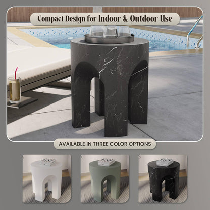 Crus Fiberstone Outdoor Side Table With Arched Base Design - Elax Furniture